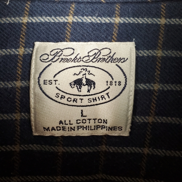 Brooks Brothers Sport Shirt Navy Plaid. Button Down Long Sleeve. LG. E0074 - Picture 3 of 9